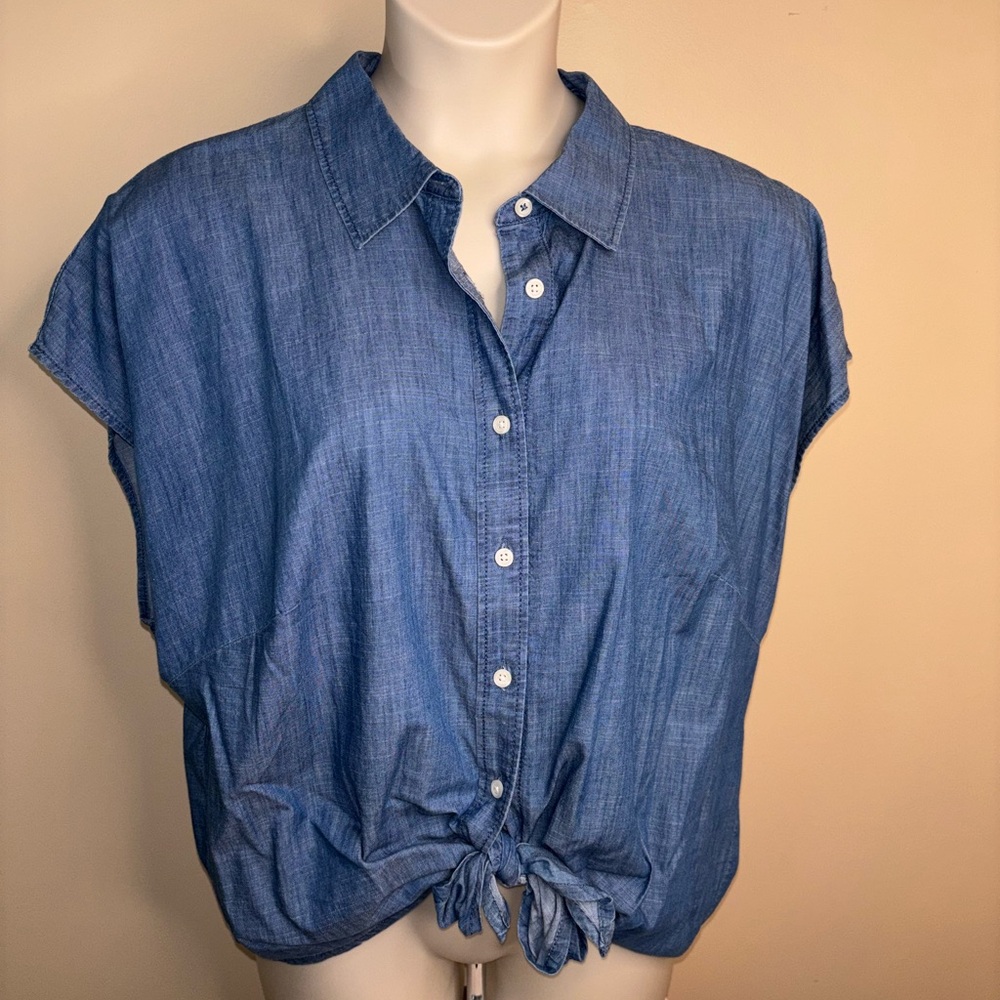 NWT Talbots Blue Denim Button-Up Women's Top. Sz. 2X